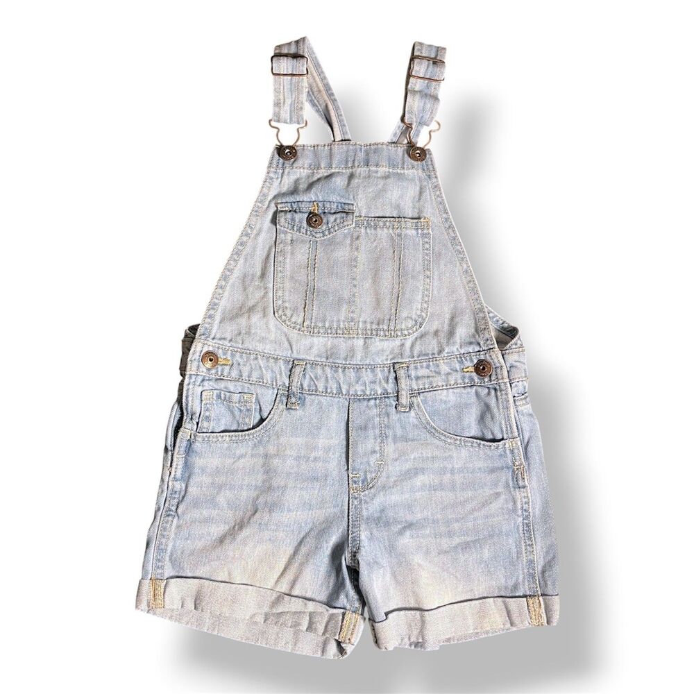 OshKosh B'gosh Overall Shorts Sz 7 Cuffed Hem Girls Shortalls Light Blue Denim
